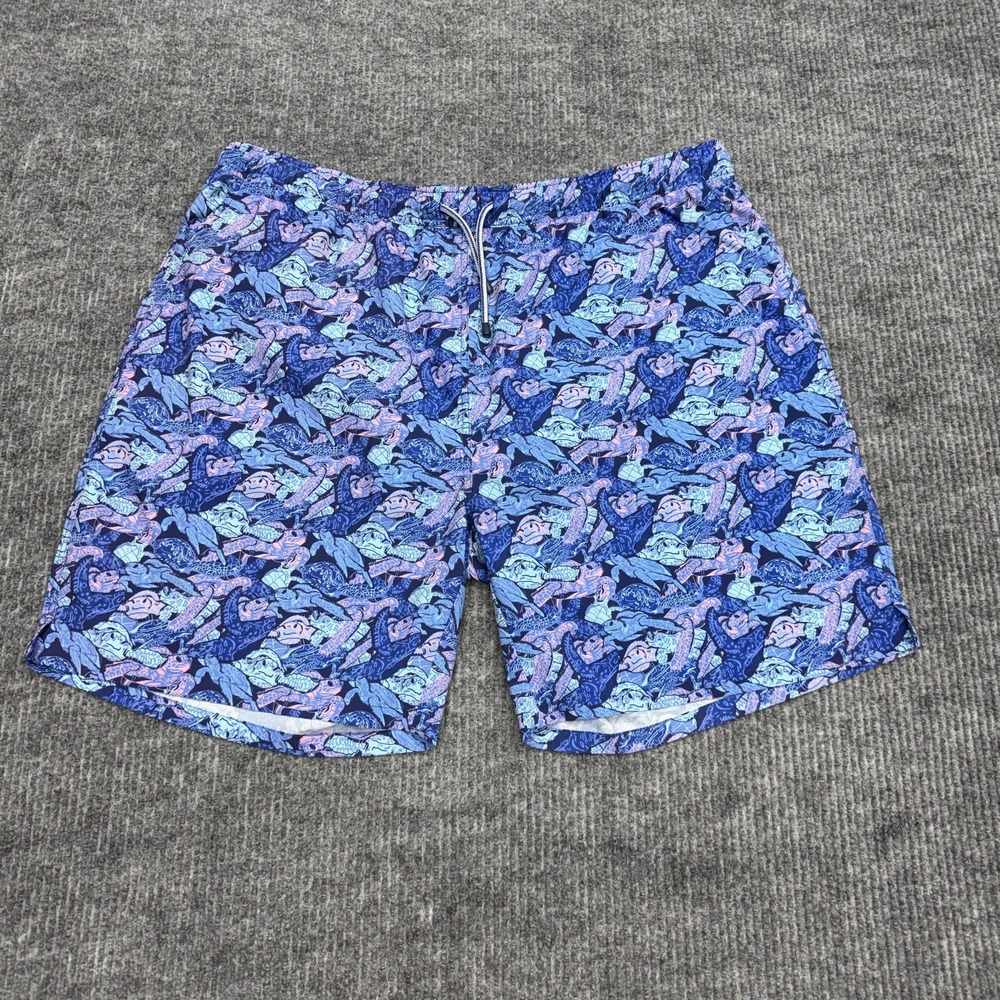 Peter Millar Seaside Swim Trunks Shorts Mens XXL Blue Purple Turtles AOP Lined